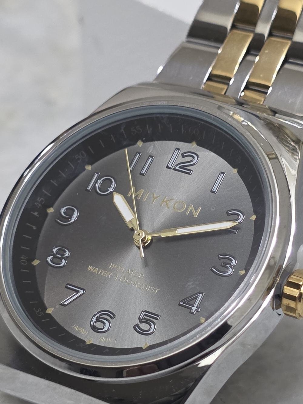 Miykon Two Tone Watch Gray Dial Stainless Steel Silver and Gold Unisex